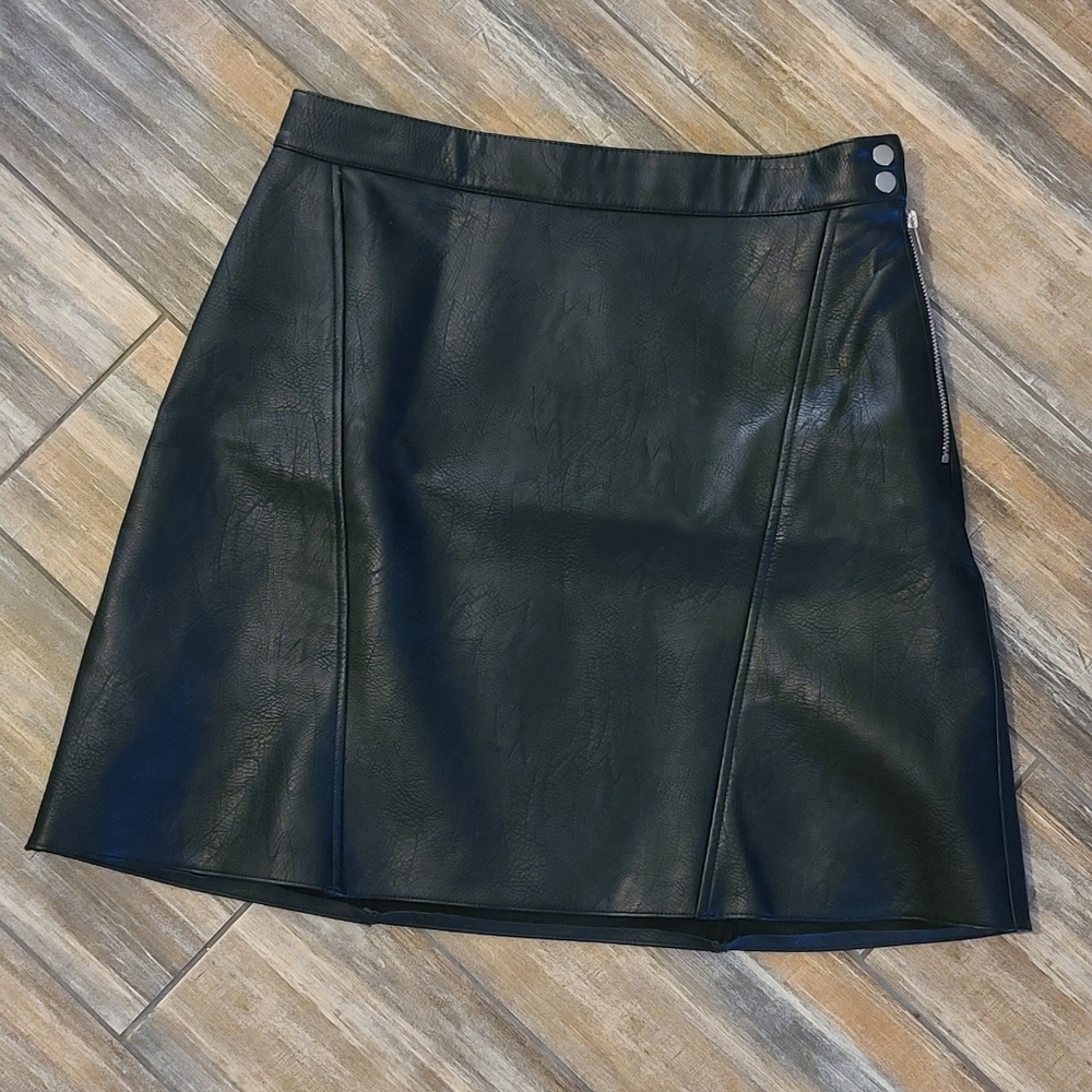 Black leather mini skirt